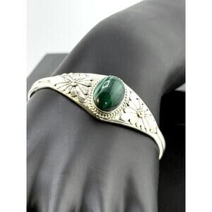 Navajo Sterling Silver Malachite Bracelet Cuff Renee Yazzie